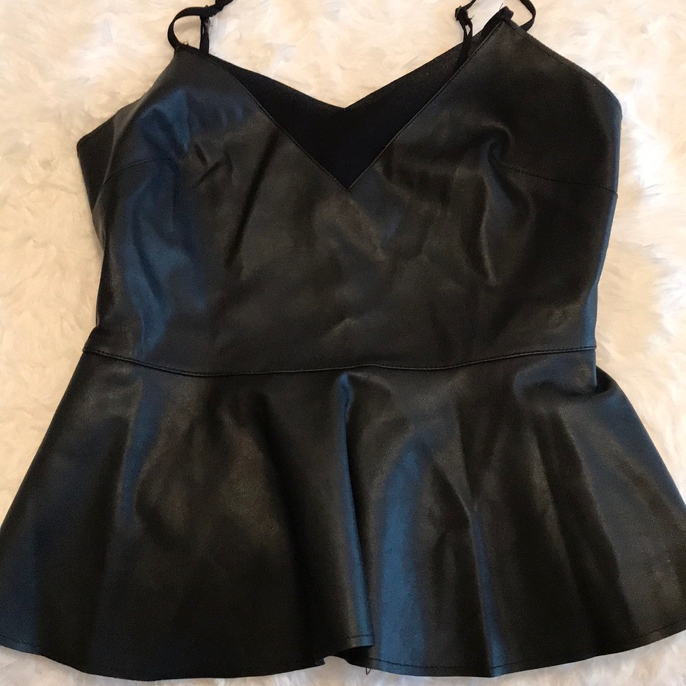 Black faux leather peplum top